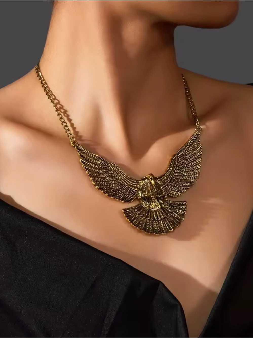 Gold Eagle Wing Statement Necklace